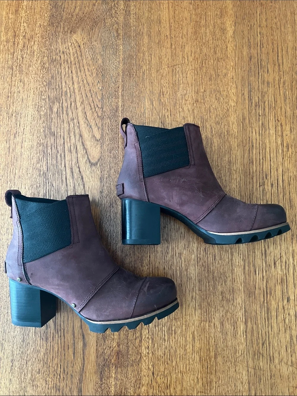 Sorel Chocolate Brown Suede Ankle Booties with Block Heel